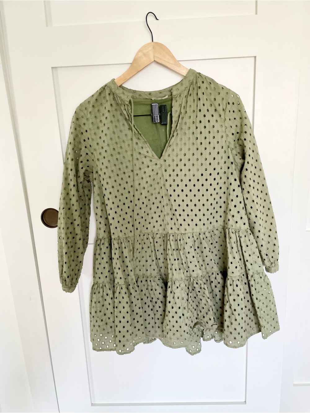 ASOS Olive Eyelet Tiered Peplum Tunic